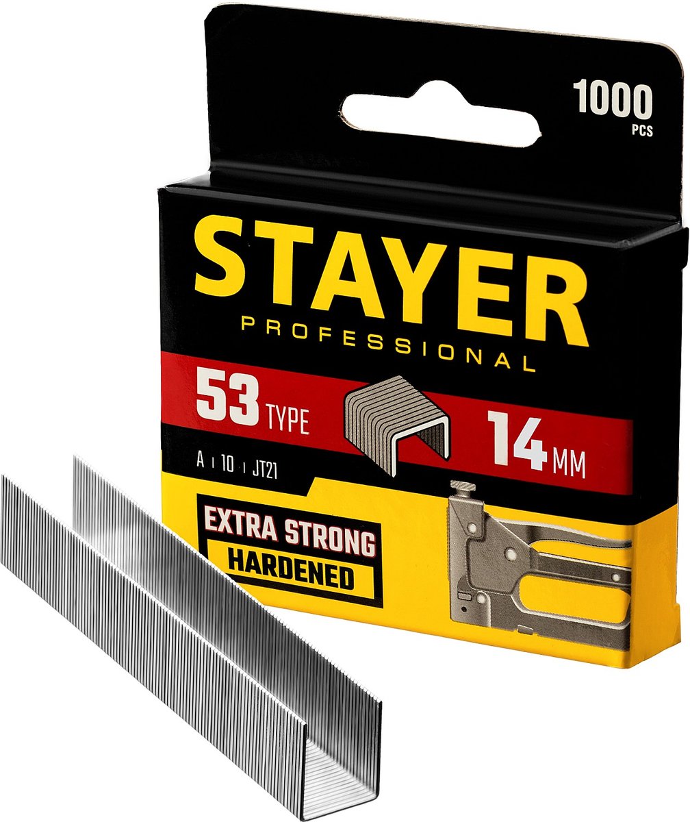STAYER скобы тип 53 (A/10/JT21), 14 мм, калибр 23GA. 1000 шт. (3159-14)