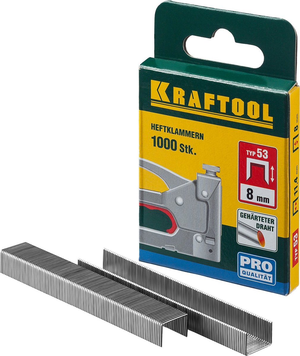 KRAFTOOL скобы тип 53 (A/10/JT21), 8 мм, калибр 23GA. 1000 шт (31670-08)