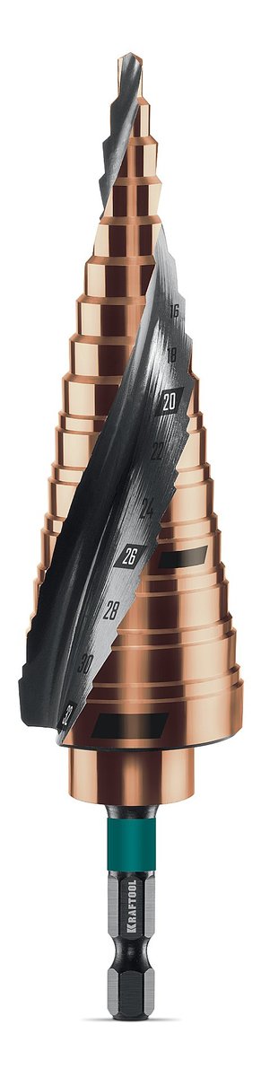 KRAFTOOL COBALT 4-32мм, 15 ступеней, азотирование, винтовая спираль, сверло ступенчатое(29691-4-32-15)