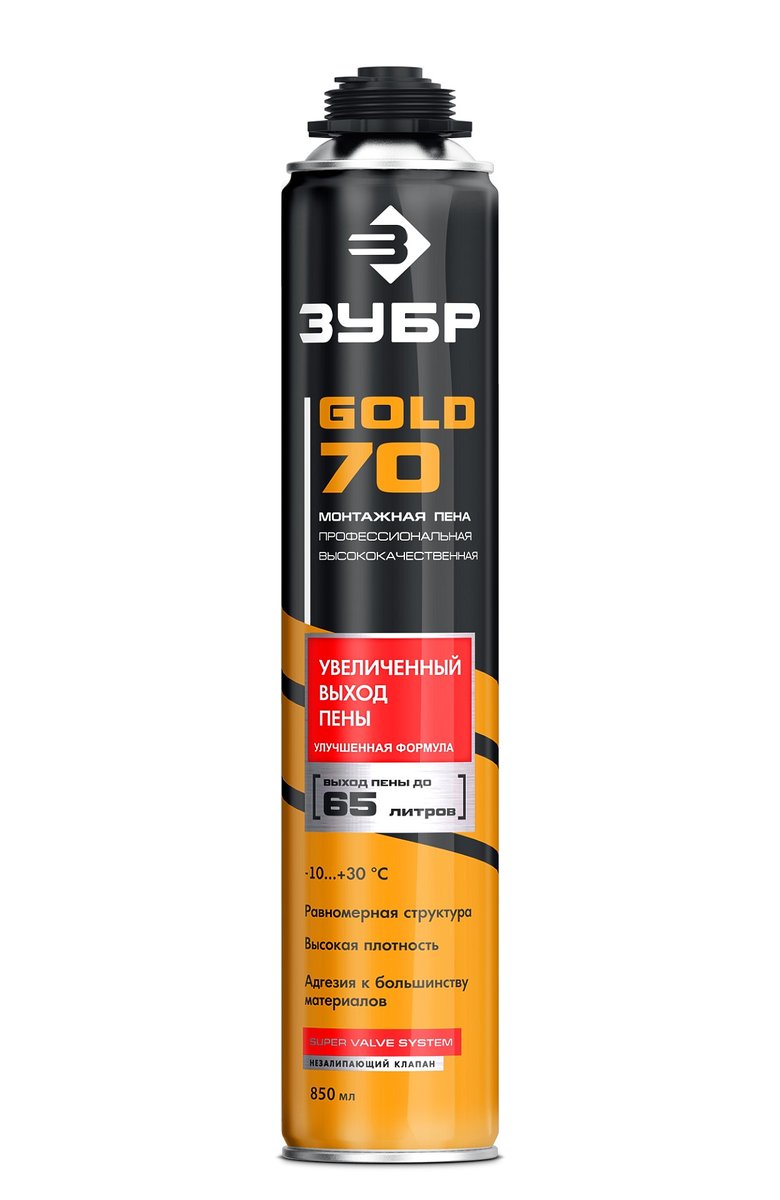 ЗУБР GOLD PRO 70, 850 мл, мелкопористая, c выходом до 65 л, пистолетная, монтажная пена (41157)