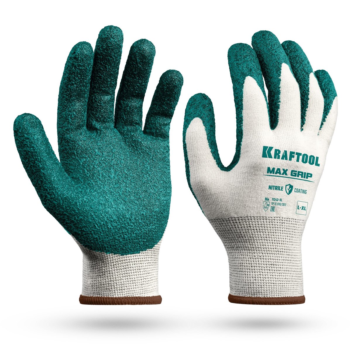 KRAFTOOL MaxGrip, L-XL, х/б перчатки с текстурированным нитриловым обливом, 15 класс (11243-XL)