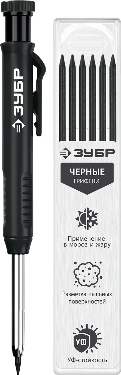 ЗУБР АСК черный, d 2,8 мм, HB, 6 сменных грифелей, автоматический карандаш (06311-2)