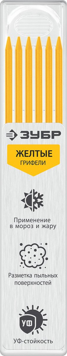 ЗУБР желтые, d 2,8 мм, HB, 6 шт грифели для автоматического карандаша (06313-5)
