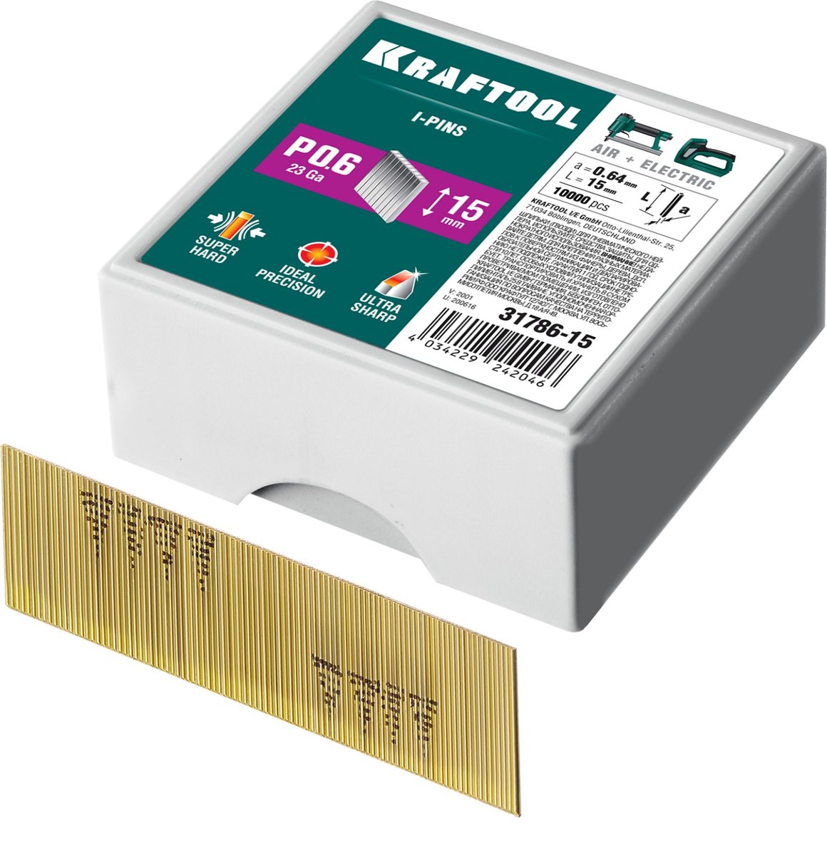 KRAFTOOL шпильки тип P0.6, 15 мм, калибр 23GA. 10 000 шт (31786-15)