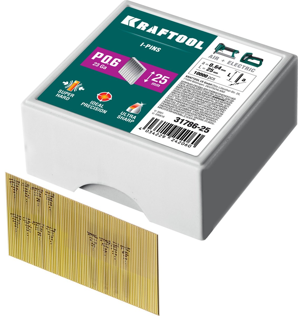KRAFTOOL шпильки тип P0.6, 25 мм, калибр 23GA. 10 000 шт (31786-25)