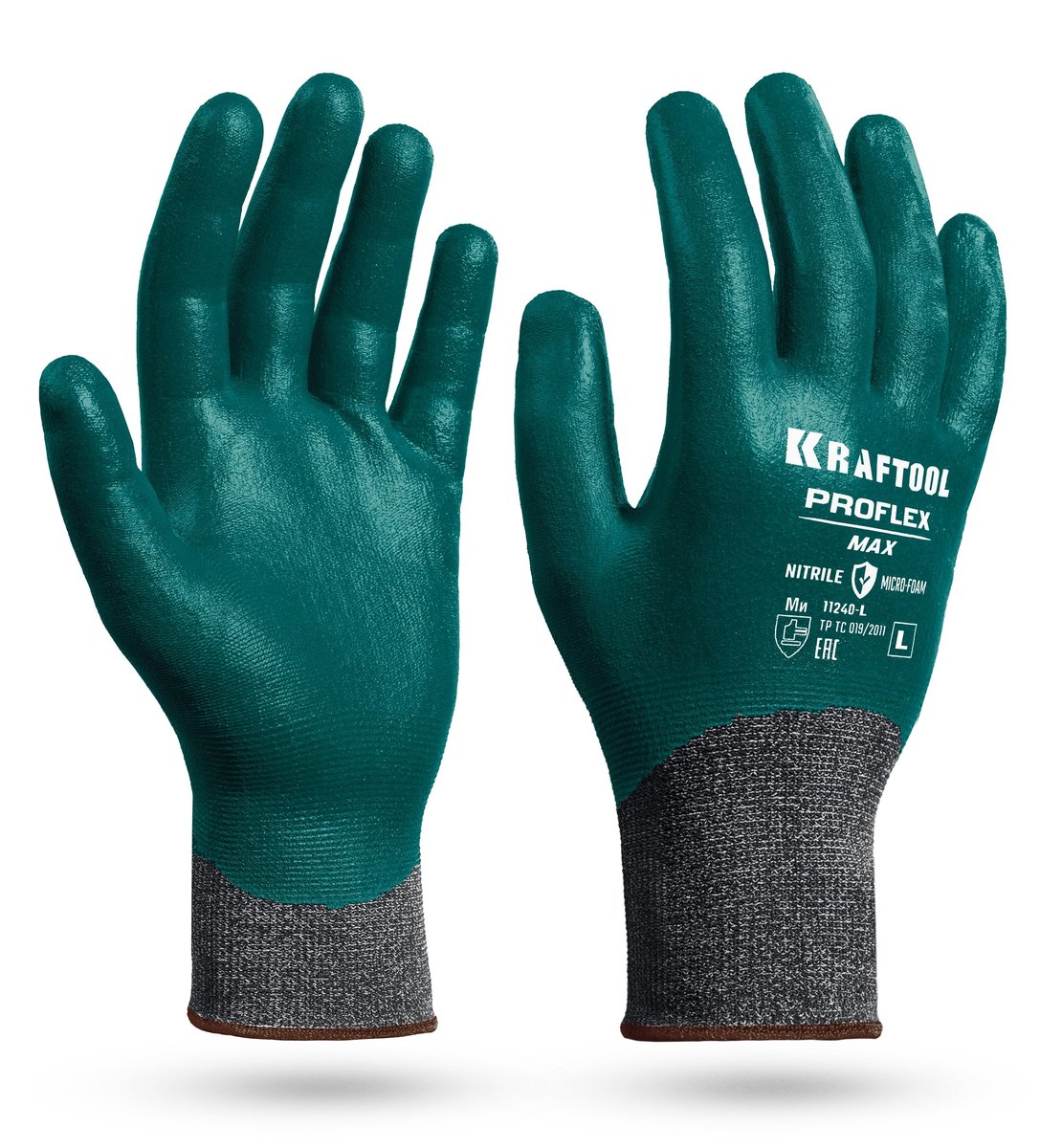 KRAFTOOL ProFlex Max, L (9), полный облив, эластичные перчатки, вспененное нитриловое покрытие, 15 класс (11240-L)